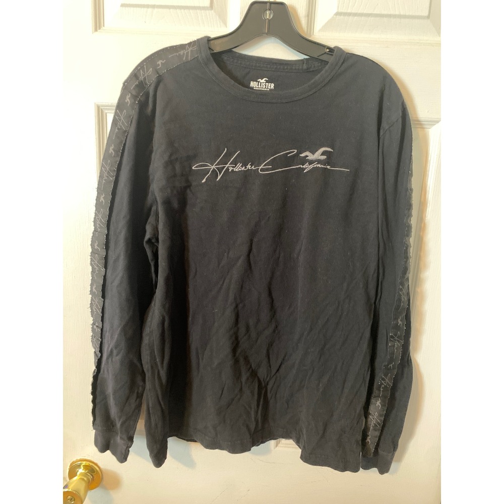 Hollister California Mens Large Black Long Sleeve Graphic‎ T-Shirt Script Logo